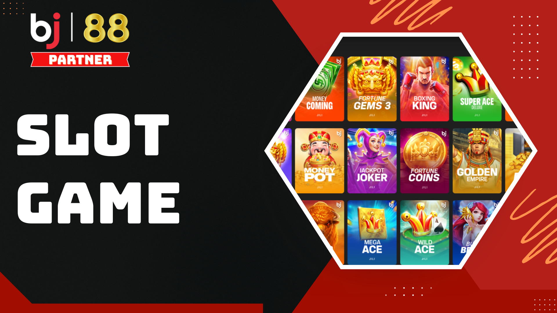 Sảnh nổ hũ (Slot game) tại BJ88 quy tụ hơn 30+ nhà phát hành danh tiếng toàn cầu mang đến kết quả ngẫu nhiên, xanh chín, bạn hoàn toàn yên tâm không lo vấn đề gian lận thuật toán.